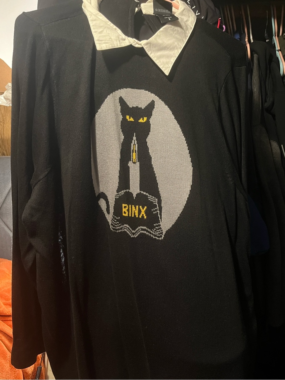 Black 'Binx' Cat Disney Graphic Sweater with Faux Collar